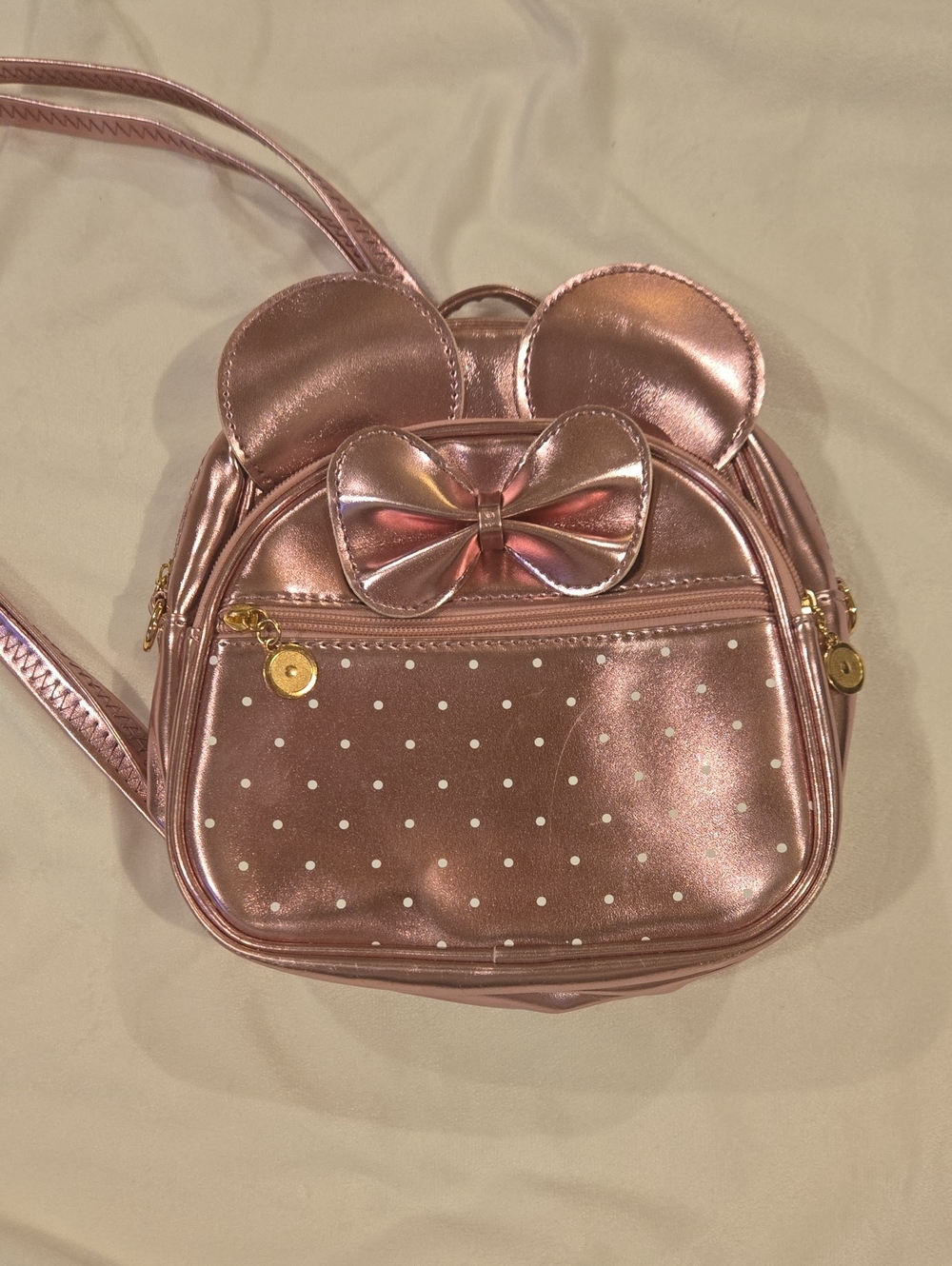 Children's Metallic Pink Polka Dot Ear Backpack with Bow